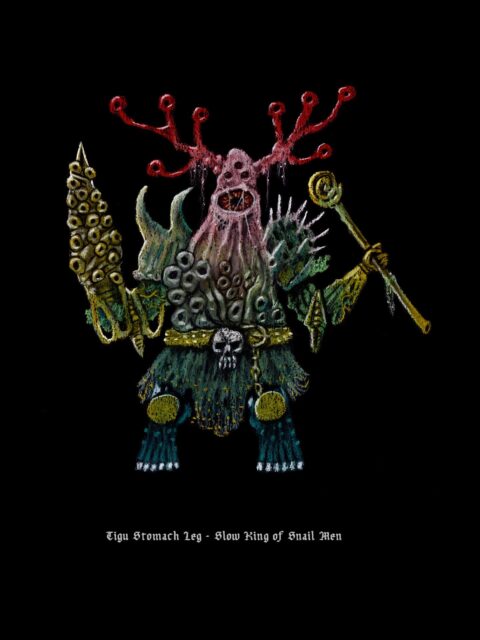 TIGU STOMACH LEG - SLOW KING OF SNAIL MEN

Boss character for Pluto @siegewizard ⚔️🐌⚔️

Pastel pencils on black paper