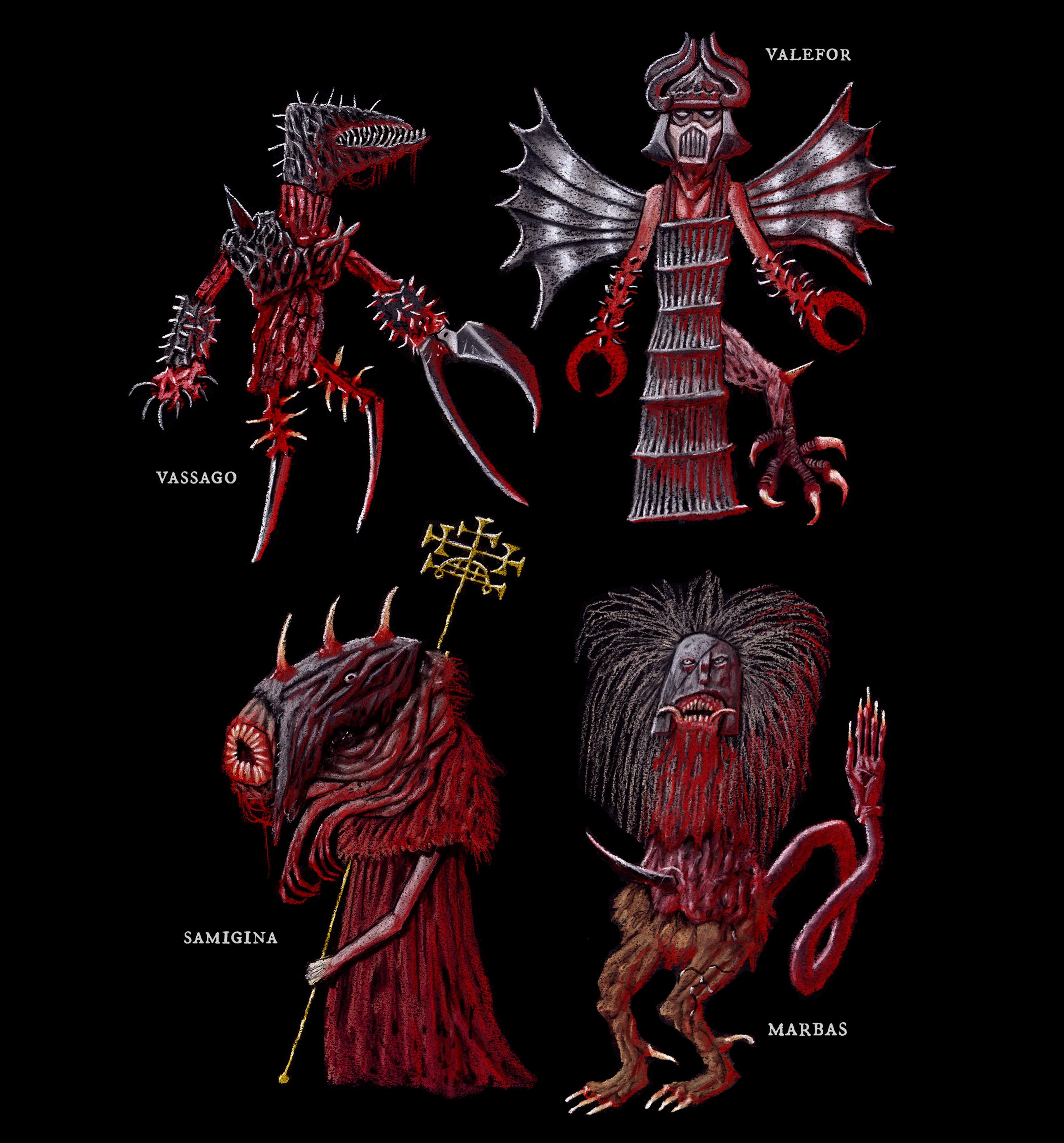 DEMONS
A commissioned clutch of demons, same project as those creepy angels ⚔️💀⚔️ inverted blessings be upon you