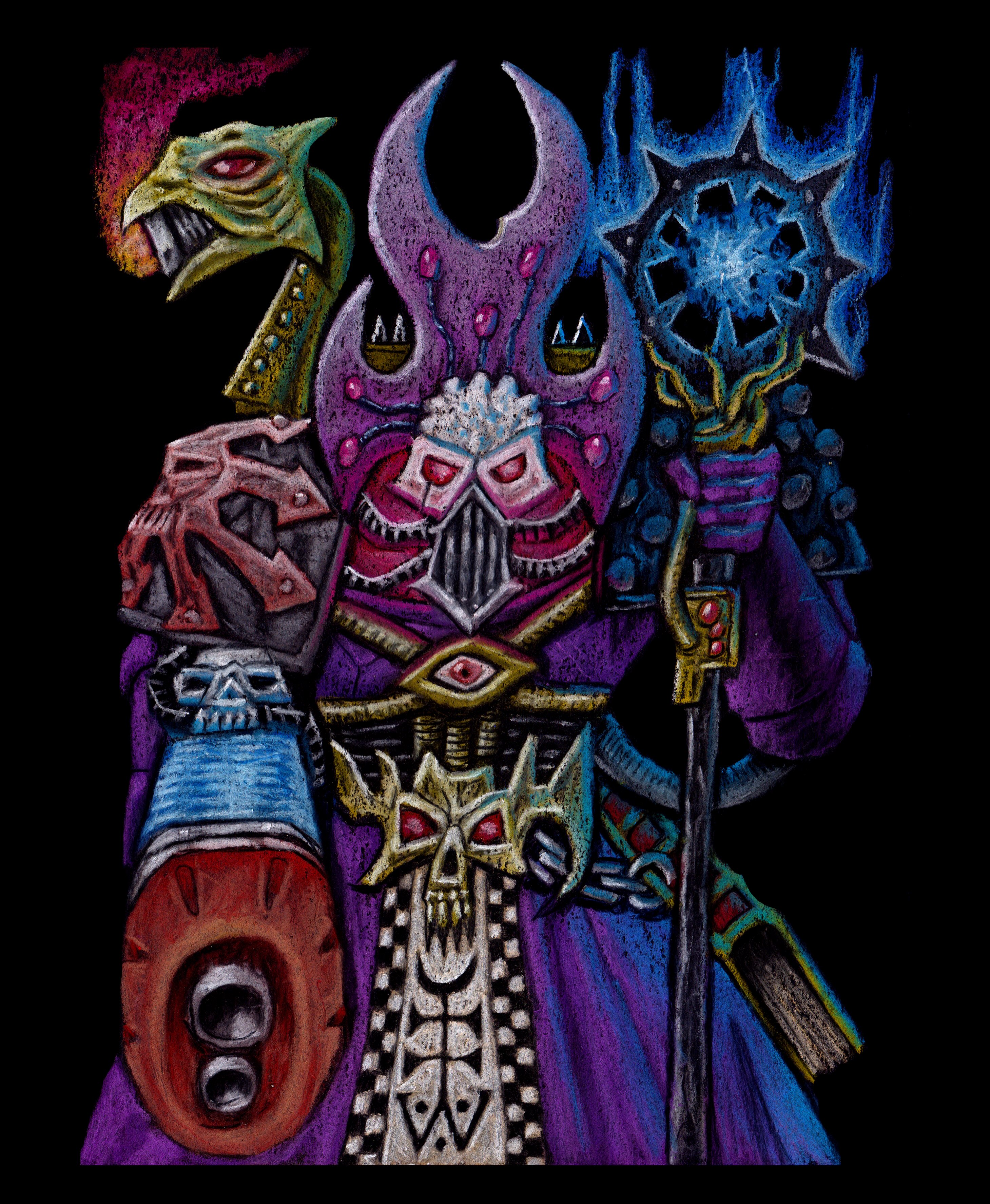 CHAOS SORCERER ✨💀✨
Pastel pencils on black paper, just like your granny used to make it.